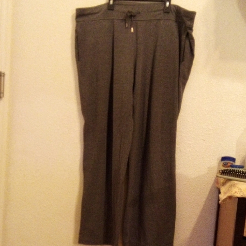 Women Charcoal Gray Wide Leg‎ Drawstring Lounge Pants Knit Trousers Pockets